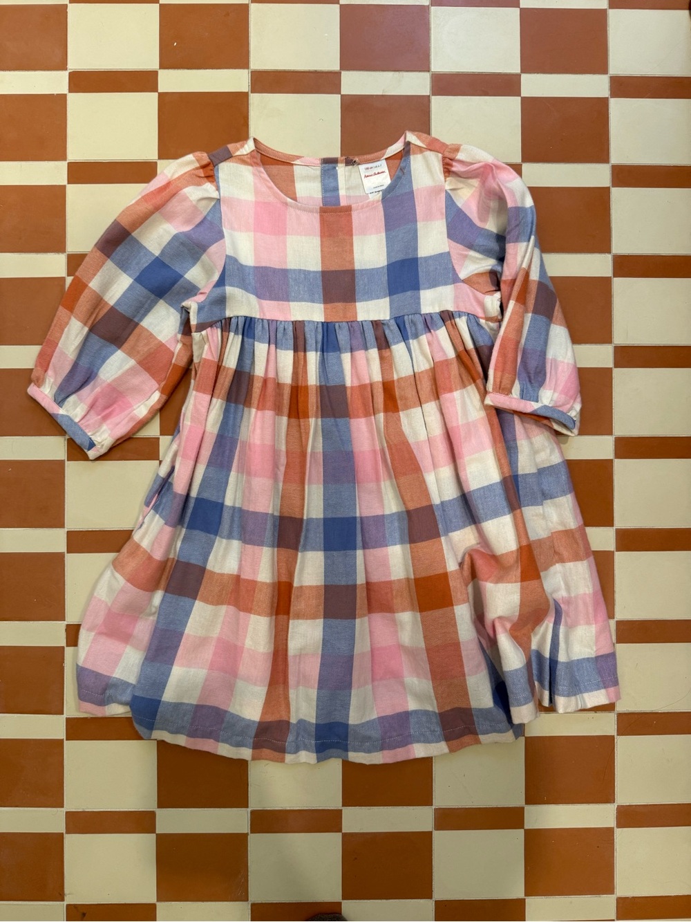 Hanna Anderson Girls Pink & Blue Plaid flannel Dress - Soft Long-Sleeve